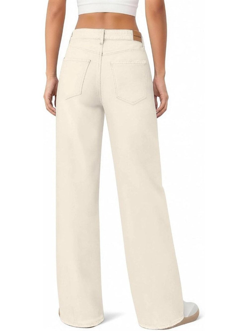 Women's Beige High Waisted Baggy Loose Straight Denim Pants Wide Leg Jeans - Picture 3 of 5